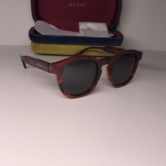 Gucci GG0825S 005 49 Havana Grey Round Sunglasses | New Authentic - Picture 13 of 15